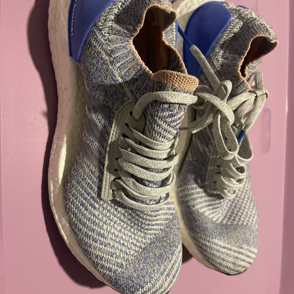 Women’s Adidas Ultra Boost Gray and Blue Sneakers